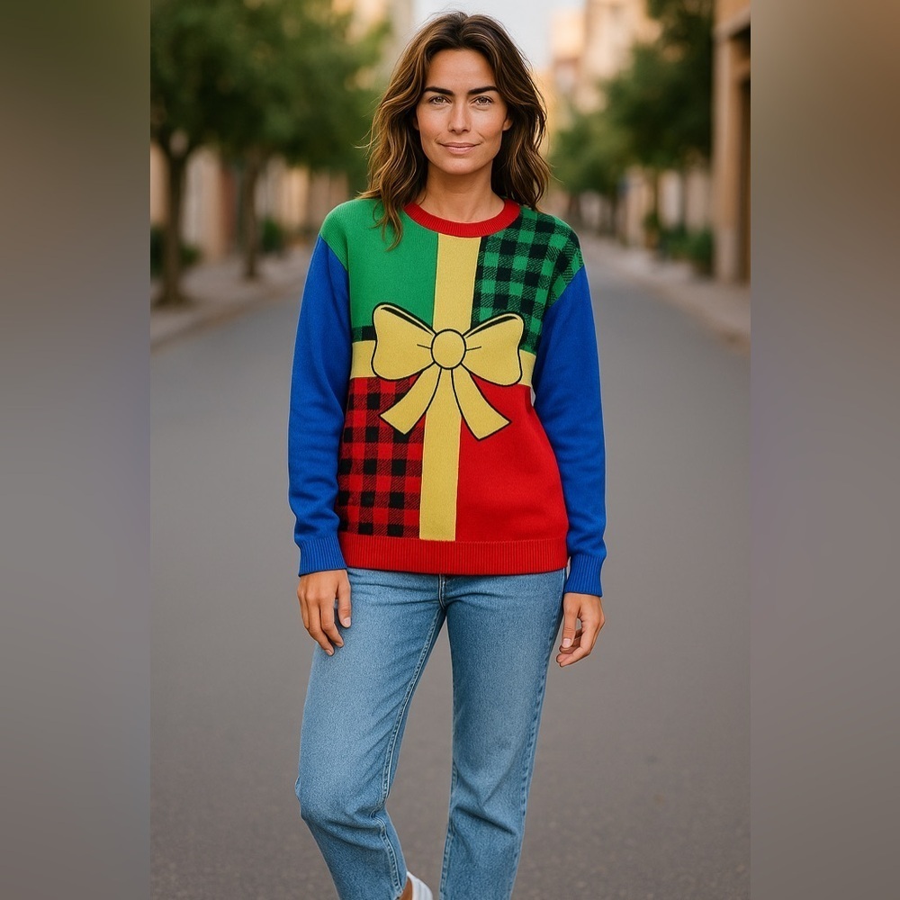 Jolly sweater ugly Christmas sweater multicolor present size XL gold